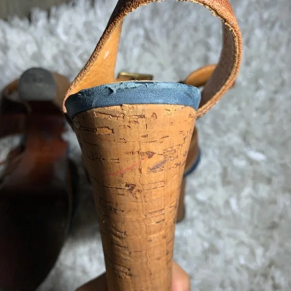 Chie Mihara Blue and Brown Cork Platform Heels Anthropologie - Picture 5 of 7